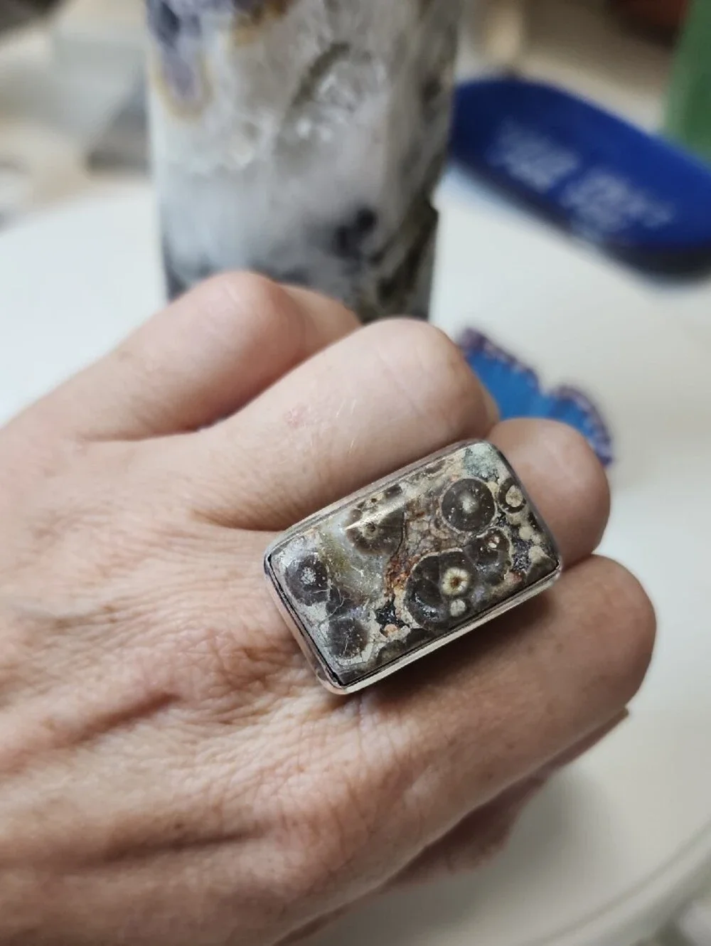 Handcrafted Brown and Cream Jasper Statement Ring